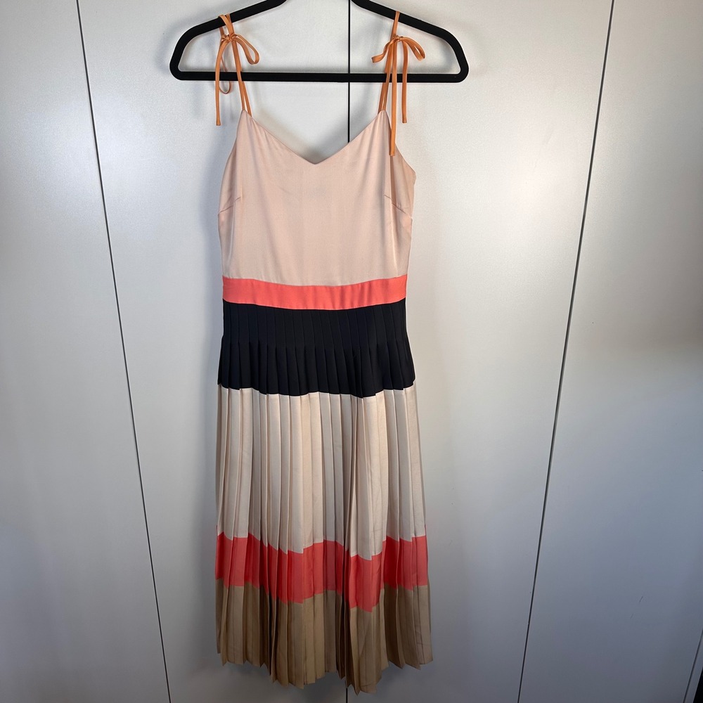 Banana Republic Womens 0 Satin Pleated Midi Dress Coquette Academia Romantic